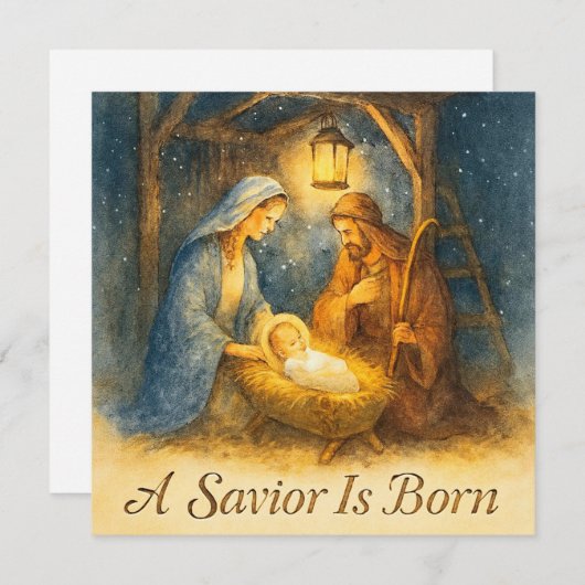 A Savior Is Born Nativity Christmas Holiday Card Feestdagenkaart (Voorkant / Achterkant)
