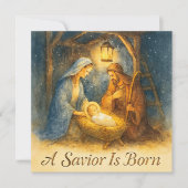 A Savior Is Born Nativity Christmas Holiday Card Feestdagenkaart (Voorkant)