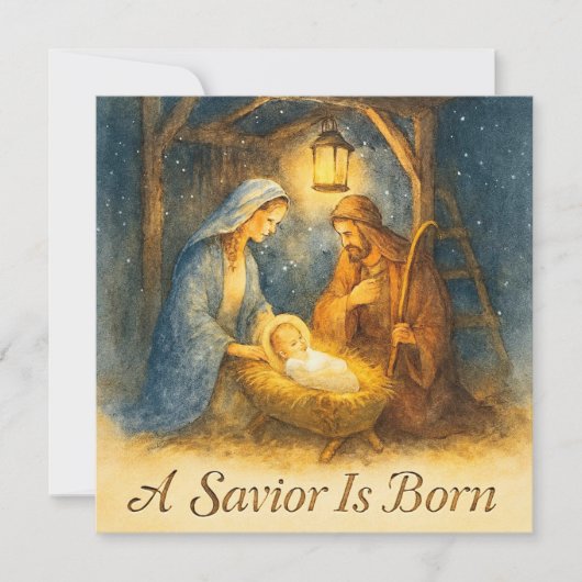 A Savior Is Born Nativity Christmas Holiday Card Feestdagenkaart (Voorkant)