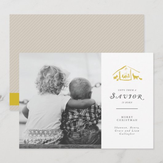 A Savior Is Born Vakantie Fotokaart - Gouden Feestdagenkaart (Voorkant / Achterkant)