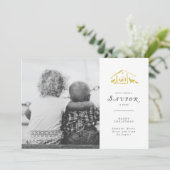 A Savior Is Born Vakantie Fotokaart - Gouden Feestdagenkaart (Staand voorkant)