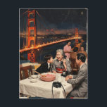 A Scenic Dinner at the Bridge Mixed Media Briefkaart<br><div class="desc">A collage made and photographed by Angelandspot in the year 2026 with vintage images from a magazine of a family eating dinner and a bridge and then turned into an illustration with an AI art generator</div>