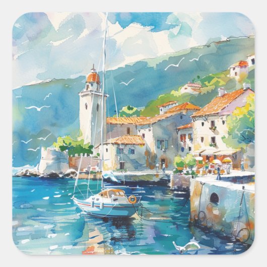 A Sea Port Vierkante Sticker (Voorkant)