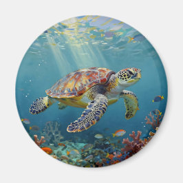 A Sea Turtle and Sun Rays in the Ocean Blue Magneet