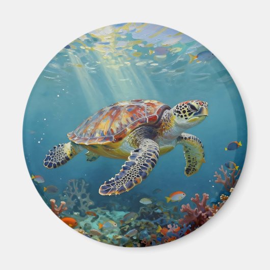 A Sea Turtle and Sun Rays in the Ocean Blue Magneet (Voorkant)