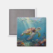 A Sea Turtle and Sun Rays in the Ocean Blue Magneet (Voorkant / Achterkant)