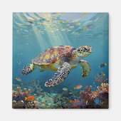 A Sea Turtle and Sun Rays in the Ocean Blue Magneet (Voorkant)