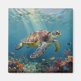 A Sea Turtle and Sun Rays in the Ocean Blue Magneet