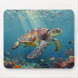 A Sea Turtle and Sun Rays in the Ocean Blue Muismat