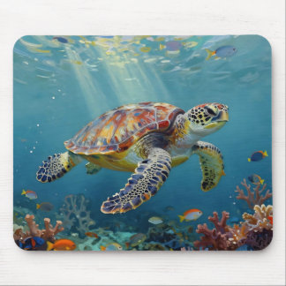 A Sea Turtle and Sun Rays in the Ocean Blue Muismat