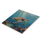 A Sea Turtle and Sun Rays in the Ocean Blue Tegeltje (Zijkant)