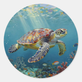 A Sea Turtle Themed Teal Ronde Sticker