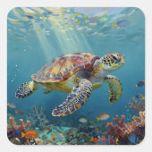 A Sea Turtle Themed Teal Vierkante Sticker (Voorkant)