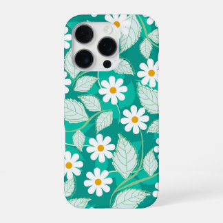 A seamless floral pattern features white daisies iPhone 16 pro hoesje