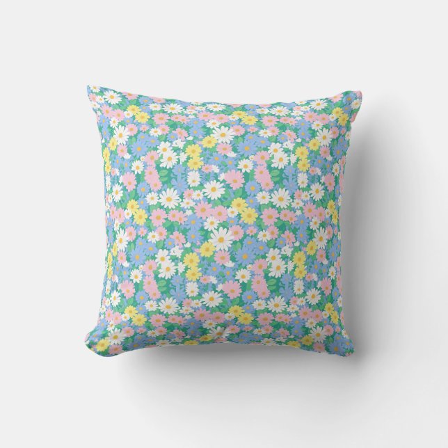  A seamless pattern of colorful daisies in pastel  Kussen (Voorkant)