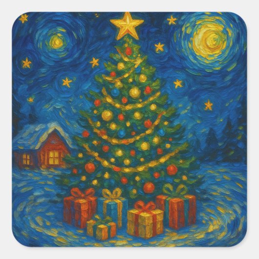A sensual Van Gogh-esque Christmas tree Vierkante Sticker (Voorkant)