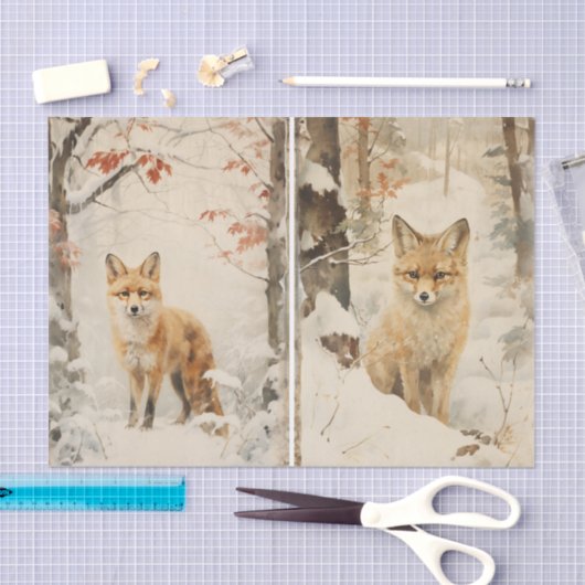 A Separate Pair of Foxes in the Winter Forest Tissuepapier (Craft)