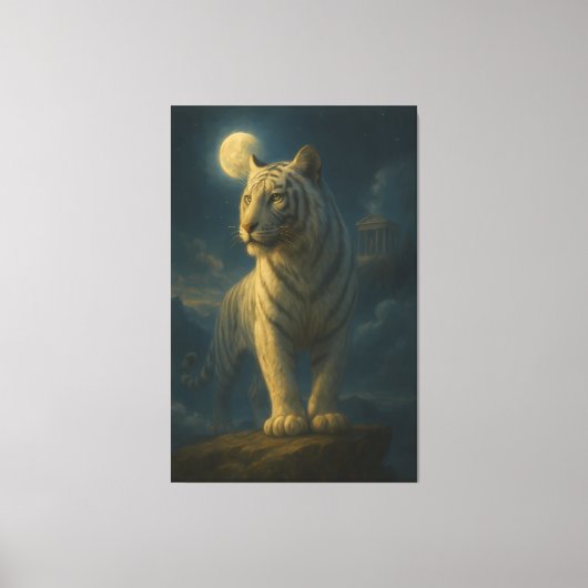 A serene and powerful white tiger painted in premi canvas afdruk (Voorkant)