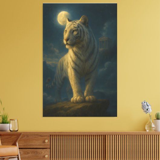 A serene and powerful white tiger painted in premi canvas afdruk (Insitu (Woonkamer))