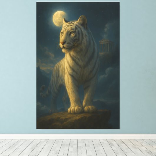 A serene and powerful white tiger painted in premi canvas afdruk (Insitu (Houten vloer))