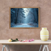 A Serene Path Through a Snow-Covered Forest Poster