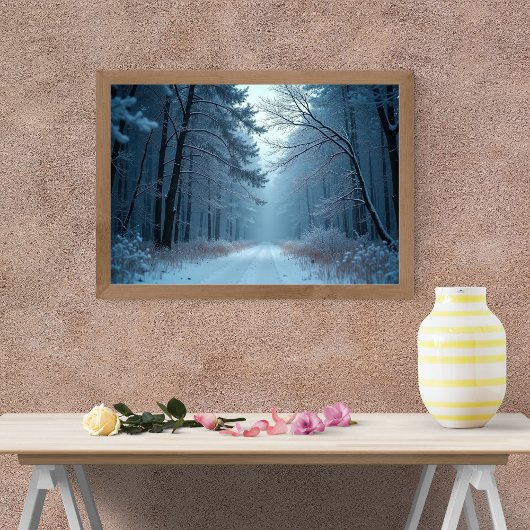 A Serene Path Through a Snow-Covered Forest Poster