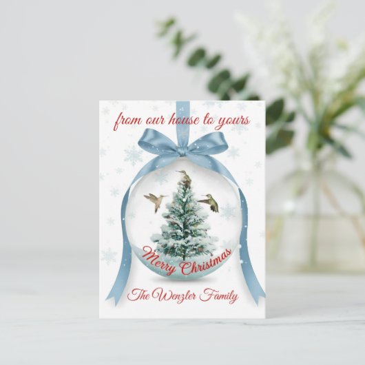 A Serene Winter Scene of Hummingbirds Design Briefkaart (Staand voorkant)