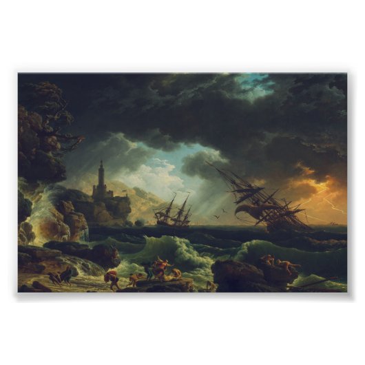 A Shipwreck in Stormy Seas by Claude-Joseph Vernet Foto Afdruk (Voorkant)