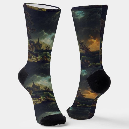 A Shipwreck in Stormy Seas by Claude-Joseph Vernet Sokken (Gebogen)