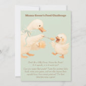 A silly Goose Green Baby Food Challenge Game Sign Kaart (Achterkant)