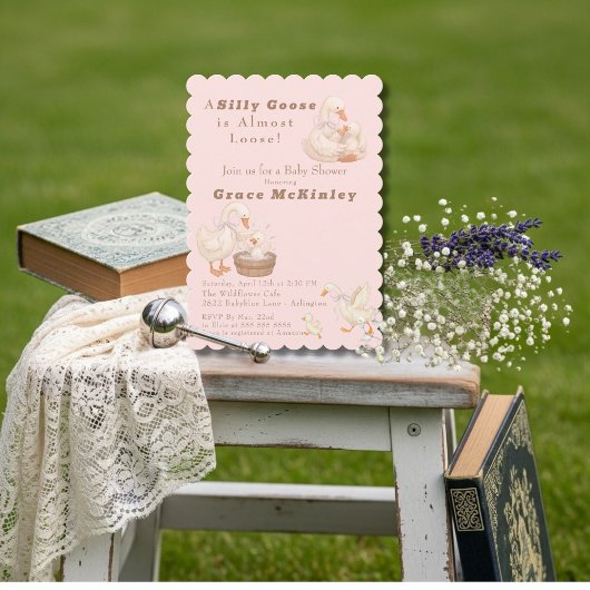 A Silly Goose is Almost Loose Pink Baby Shower Kaart