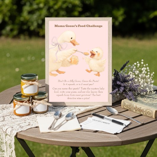 A silly Goose Pink Baby Food Challenge Game Sign Kaart