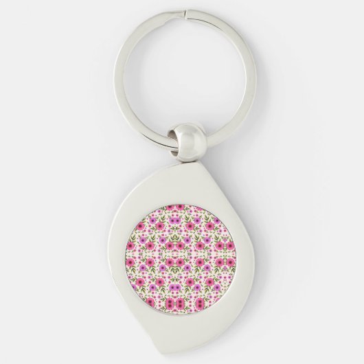 A silver teardrop keychain with a round pink (Voorkant)