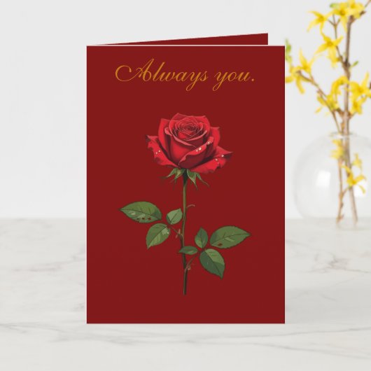 A Single Red Rose With Morning Dew  Kaart (Gele Bloem)