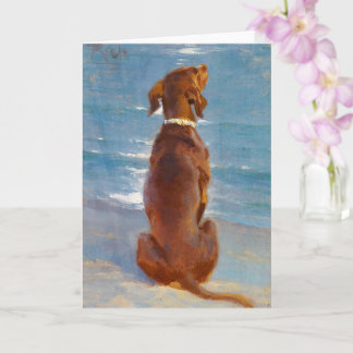 A sitting brown dog by P.S. Kroyer Kaart
