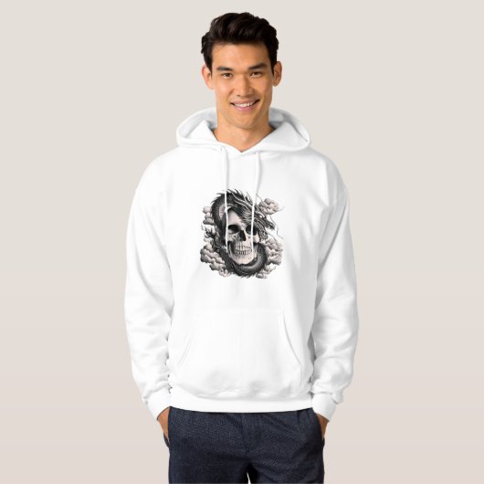 A skull with a Chinese dragon in black and white Hoodie (Voorkant volledig)