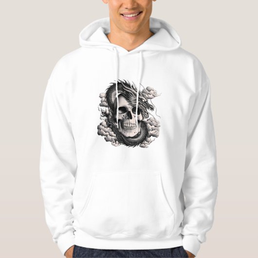 A skull with a Chinese dragon in black and white Hoodie (Voorkant)