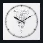 A Slice of Pi Graphic Vierkante Klok<br><div class="desc">A whimsical Slice of Pi saying a slice of pie typography decor. A simple design inspired by the pi formula, a succession of numbers making for a great humorous gift for the mathematician, the geek, the inquisitive mind. Great for a student, a teacher, an engineer or anyone that has this...</div>