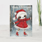 A Sloth Ice Skating Feestdagen Kaart (Voorkant)