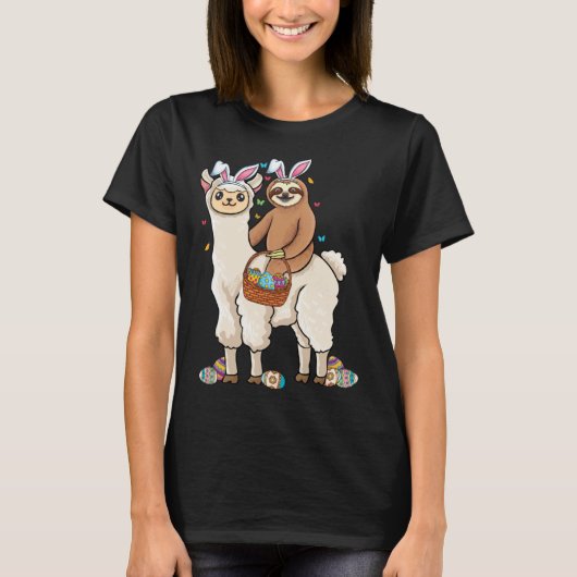 A sloth riding llama bunny ears & Egg Hunting East T-shirt (Voorkant)