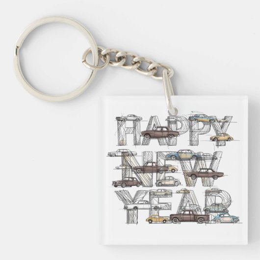 a smart happy new year design for cars lovers  sleutelhanger (voorkant)