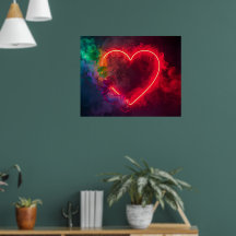 A Smoking Red Hot Heart on a Modern Wall