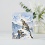 A Snow Leopard on a Snowy Mountain Peak Briefkaart (Staand voorkant)