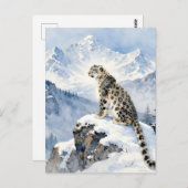 A Snow Leopard on a Snowy Mountain Peak Briefkaart (Voorkant / Achterkant)