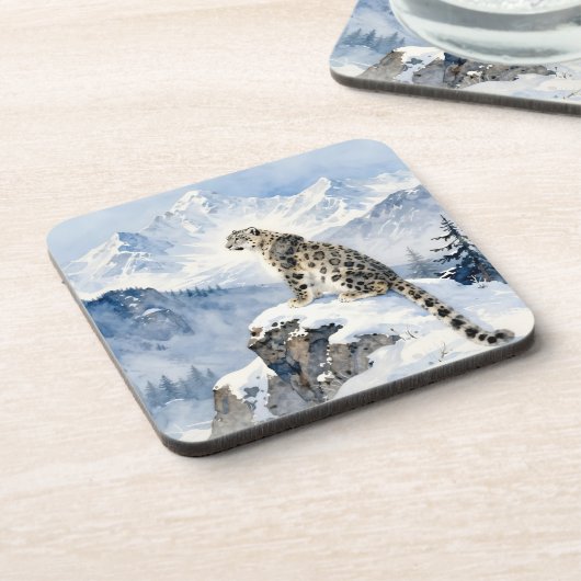 A Snow Leopard on Snowy Peak Bier Onderzetter (Linkerzijde)