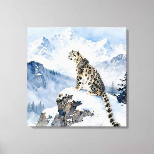 A Snow Leopard on Snowy Peak Canvas Afdruk (Voorkant)