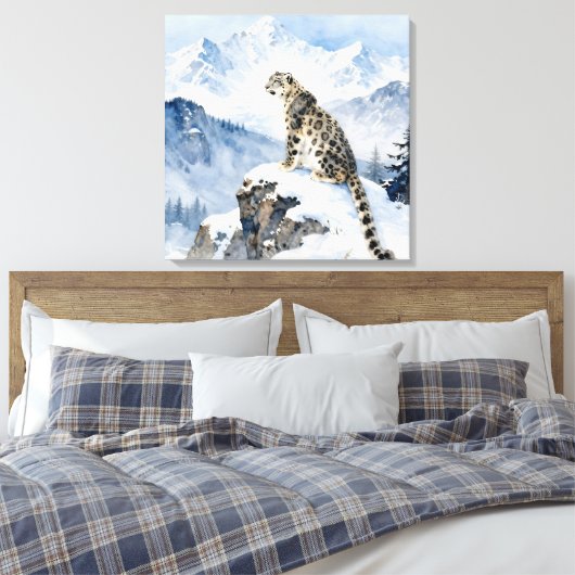 A Snow Leopard on Snowy Peak Canvas Afdruk (Insitu (Slaapkamer))