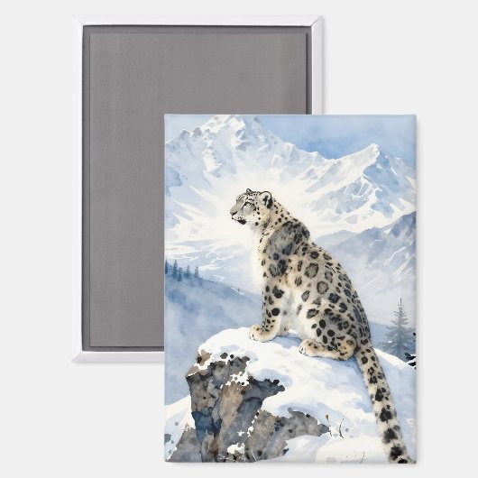 A Snow Leopard on Snowy Peak Magneet (Voorkant / Achterkant)
