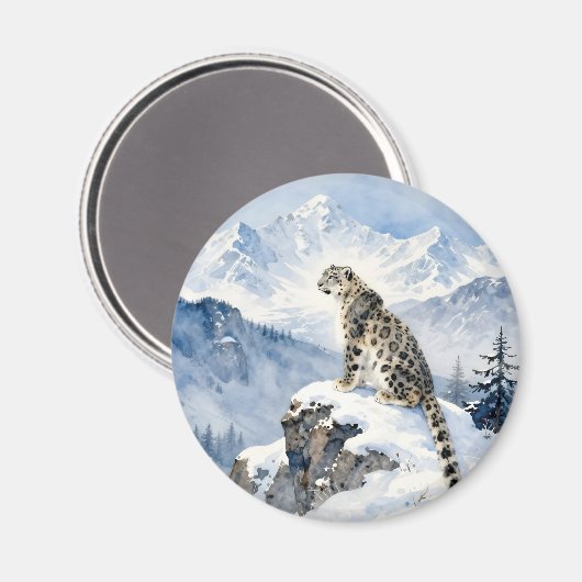 A Snow Leopard on Snowy Peak Magneet (Voorkant / Achterkant)