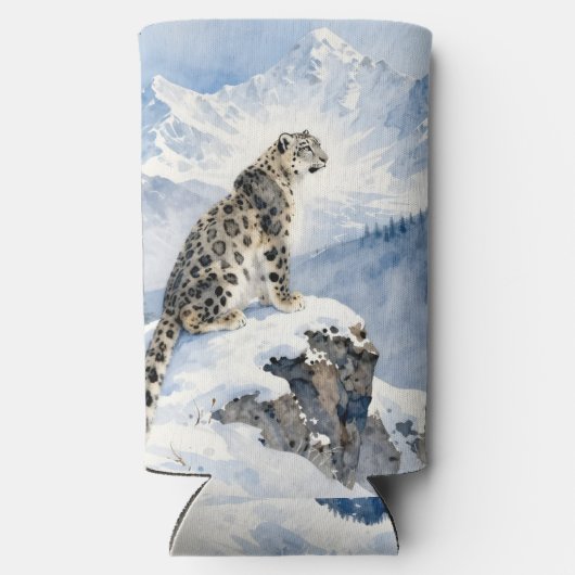 A Snow Leopard on Snowy Peak Personalized Seltzer Blikjeskoeler (Achterkant)